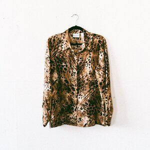 Vintage 90s/Y2K Alfred Dunner Animal Print Blouse – Textured Glossy Mixed Prints